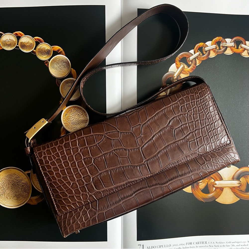 Ferragamo Gancini Alligator Baguette